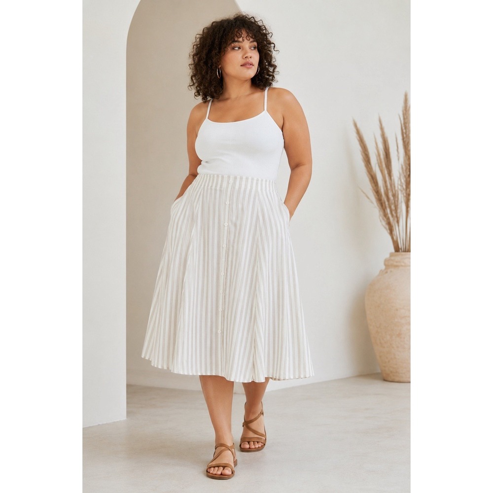 Torrid Midi Linen Button-Up Skirt Plus Size 2X Vaca Summer Dress Code